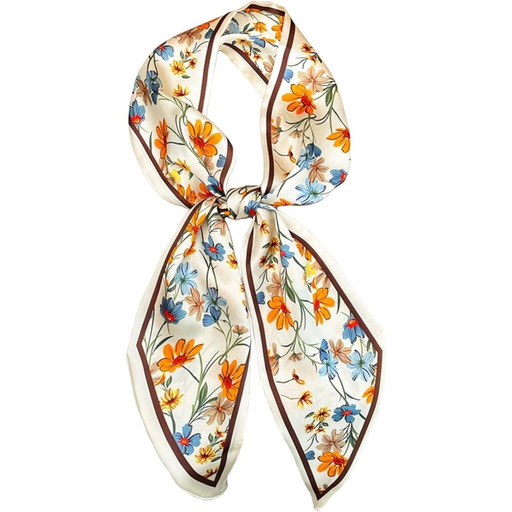 Women's golden Flower Purse Scarf For Handbags Silky Long Bag Scarfs Skinny